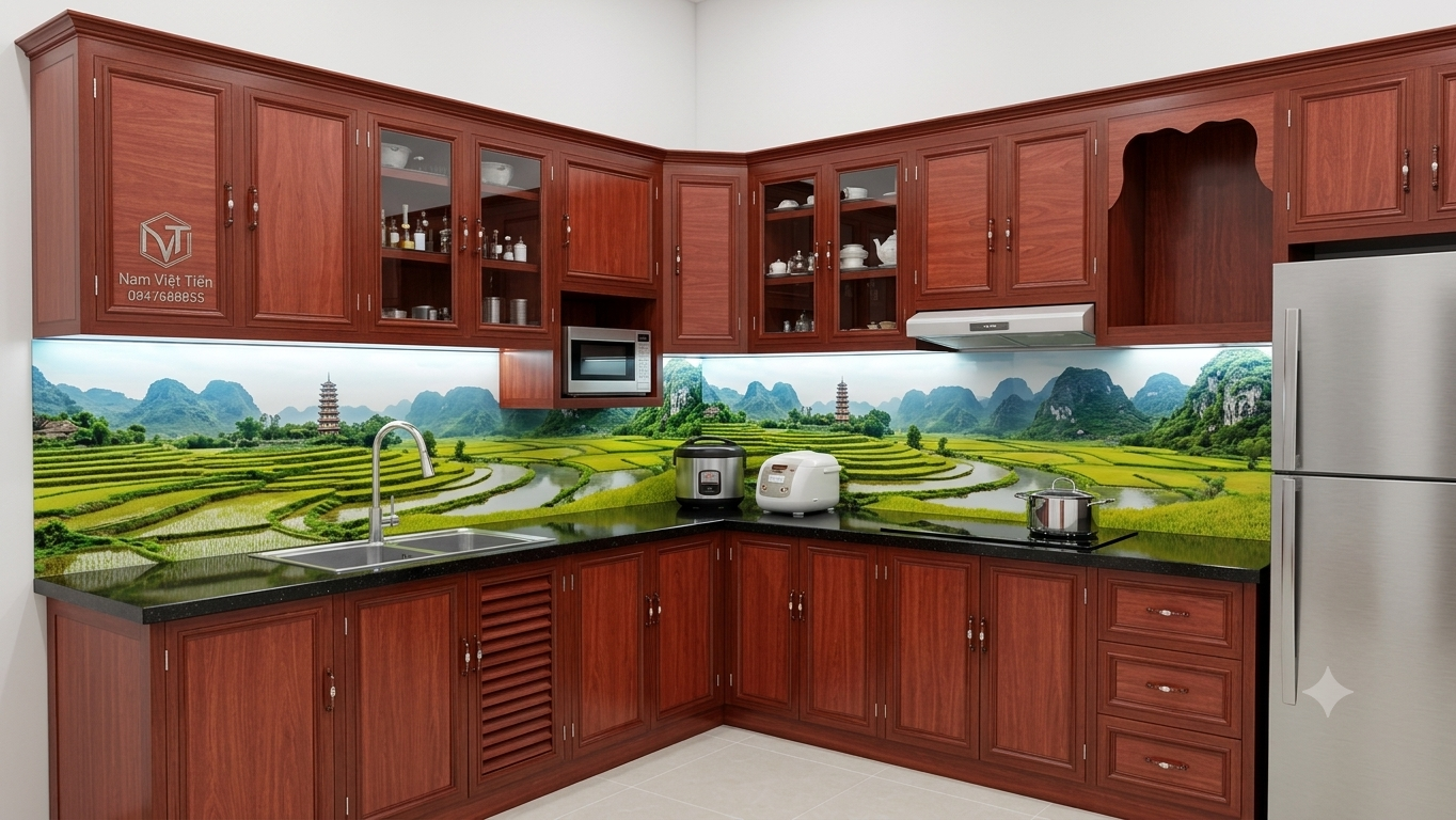 Mẫu tủ bếp nhôm kính cao cấp phong cách hiện đại