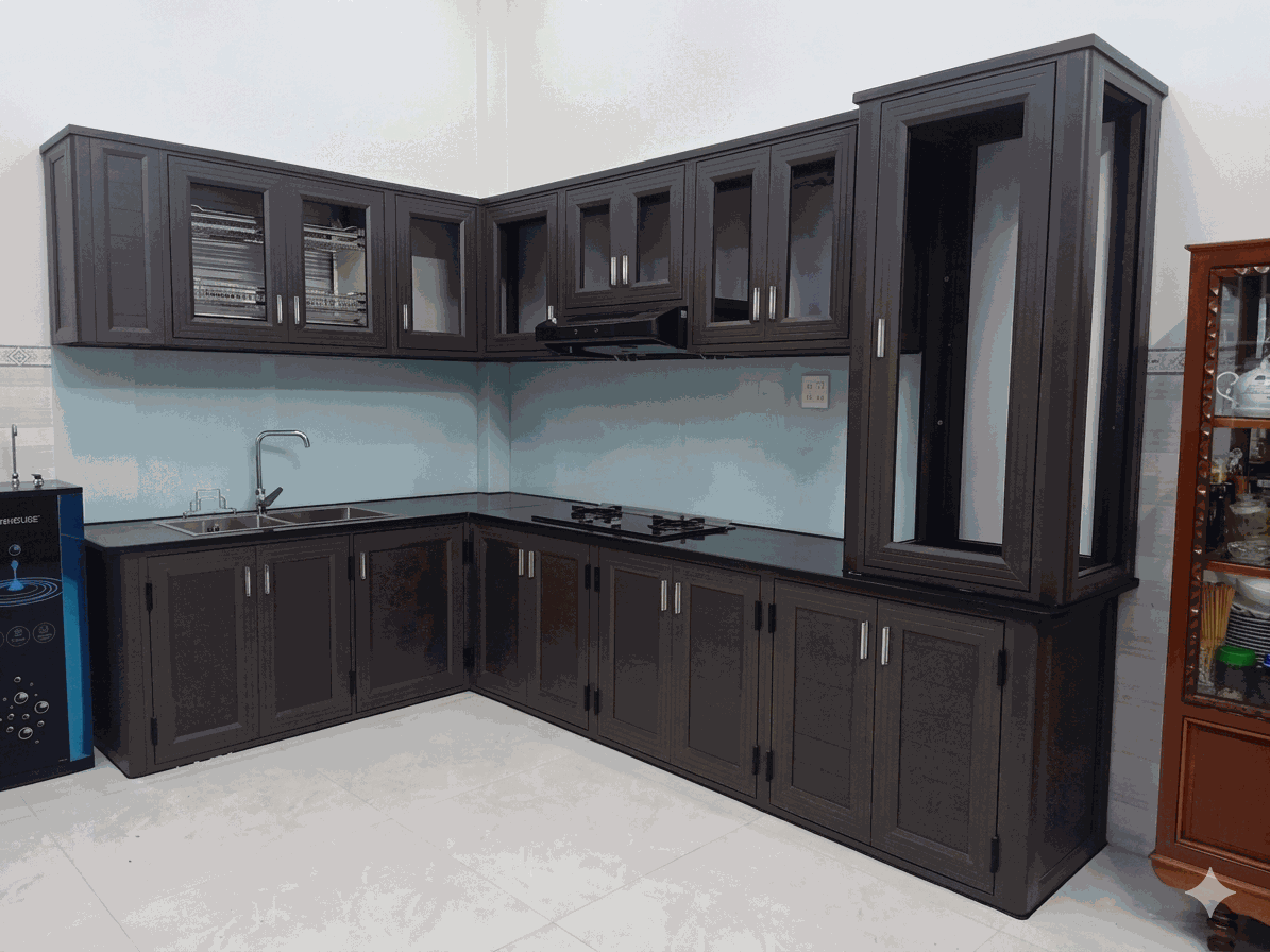 Tủ bếp nhôm kính gia đình Tủ bếp nhôm kính bền đẹp