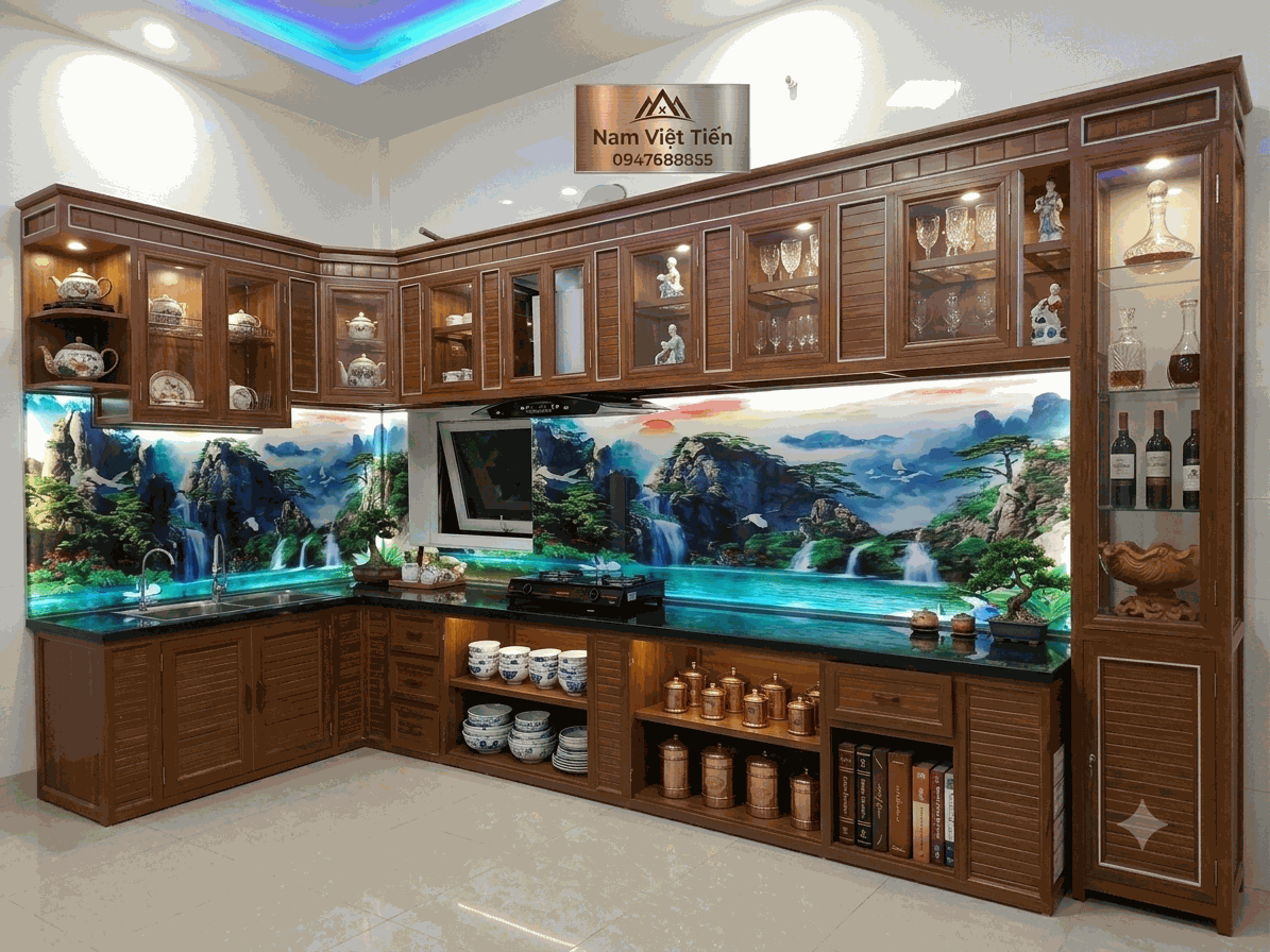 Tủ bếp nhôm kính nhà phố Tủ bếp nhôm kính gia đình