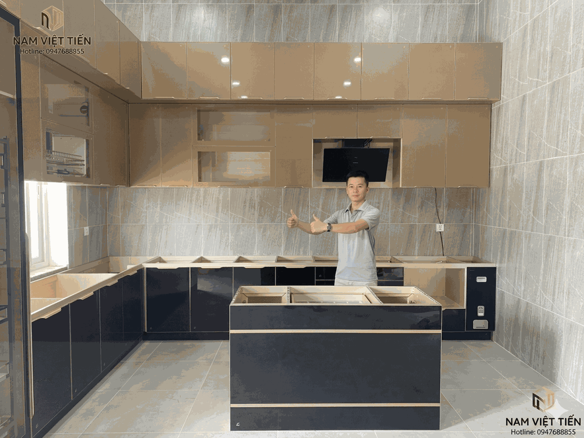 Tủ bếp nhôm kính tiện dụng Thi công tủ bếp nhôm kính