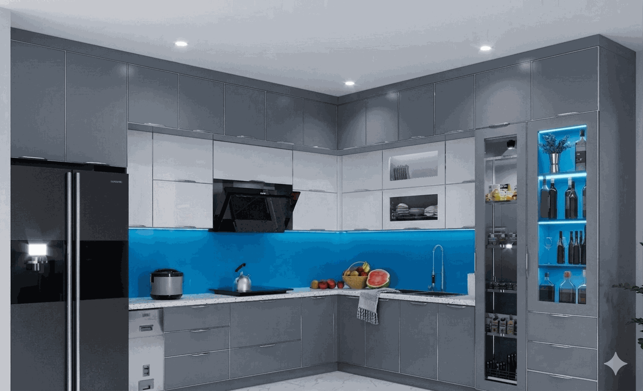 Tủ bếp nhôm kính mẫu bếp hiện đại - ảnh 10 Tủ bếp nhôm kính chữ L