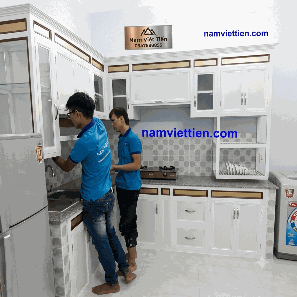 Tủ bếp nhôm kính chống ẩm Thiết kế tủ bếp nhôm kính