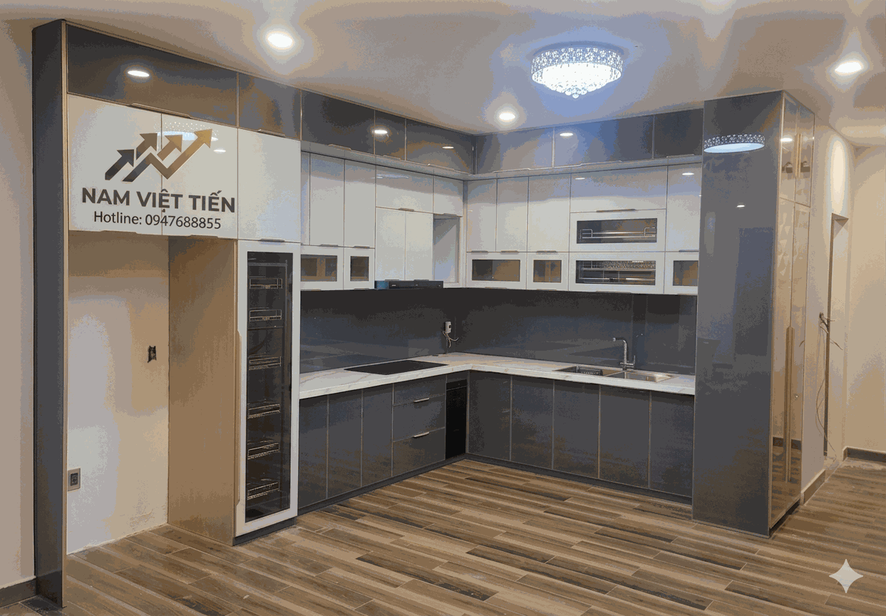 Thiết kế tủ bếp nhôm kính Tủ bếp nhôm kính cao cấp