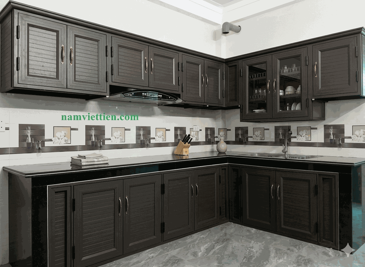 Thiết kế tủ bếp nhôm kính Tủ bếp nhôm kính cao cấp