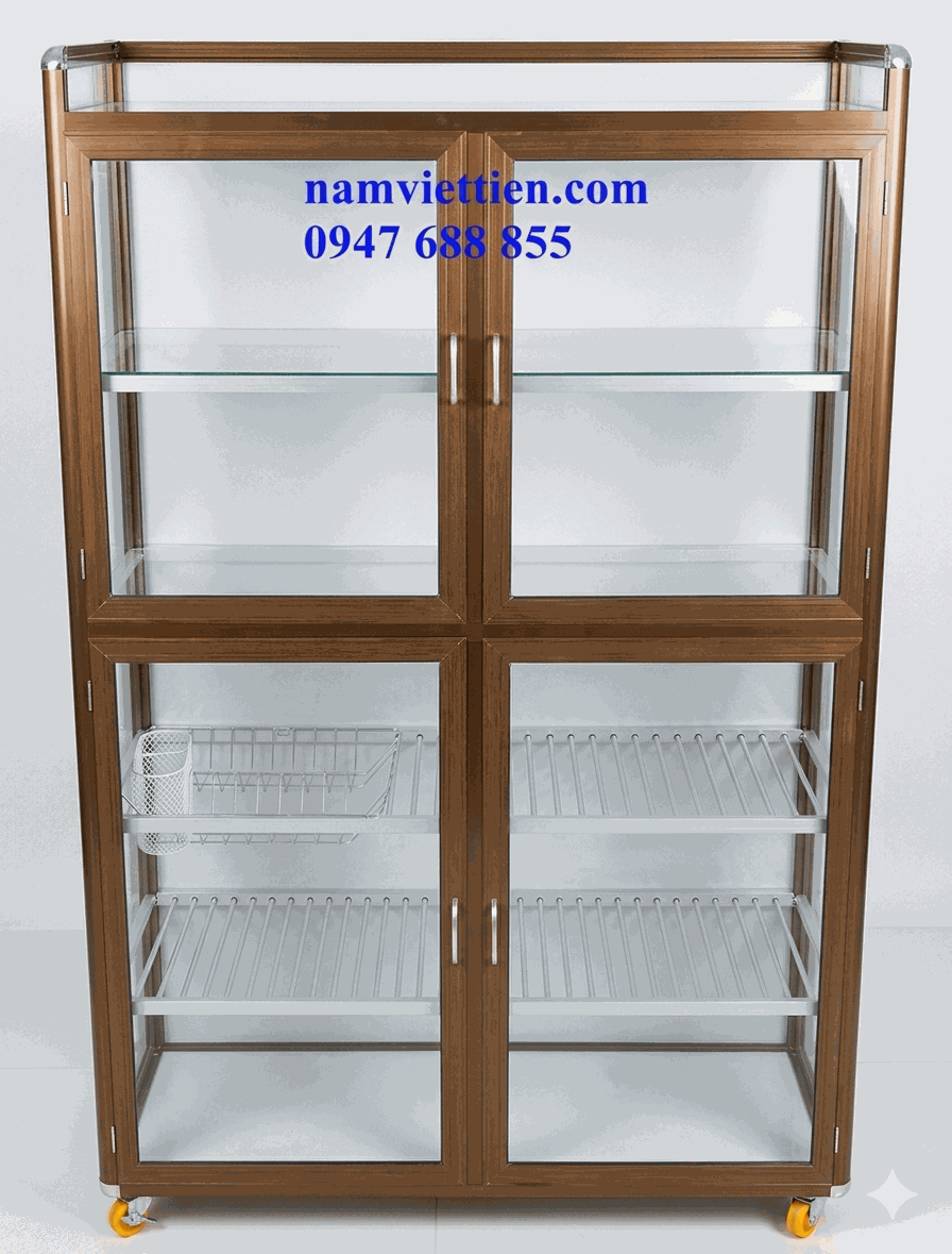 Tủ chén nhôm kính giá rẻ cửa kính tiện dụng Tủ chén nhôm kính giá rẻ cửa kính tiện dụng