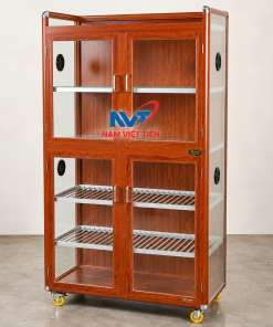 Tủ Chén Nhôm Kính 4 Cánh – ảnh màu gỗ cam Tủ chén nhôm kính 4 cánh màu gỗ cam