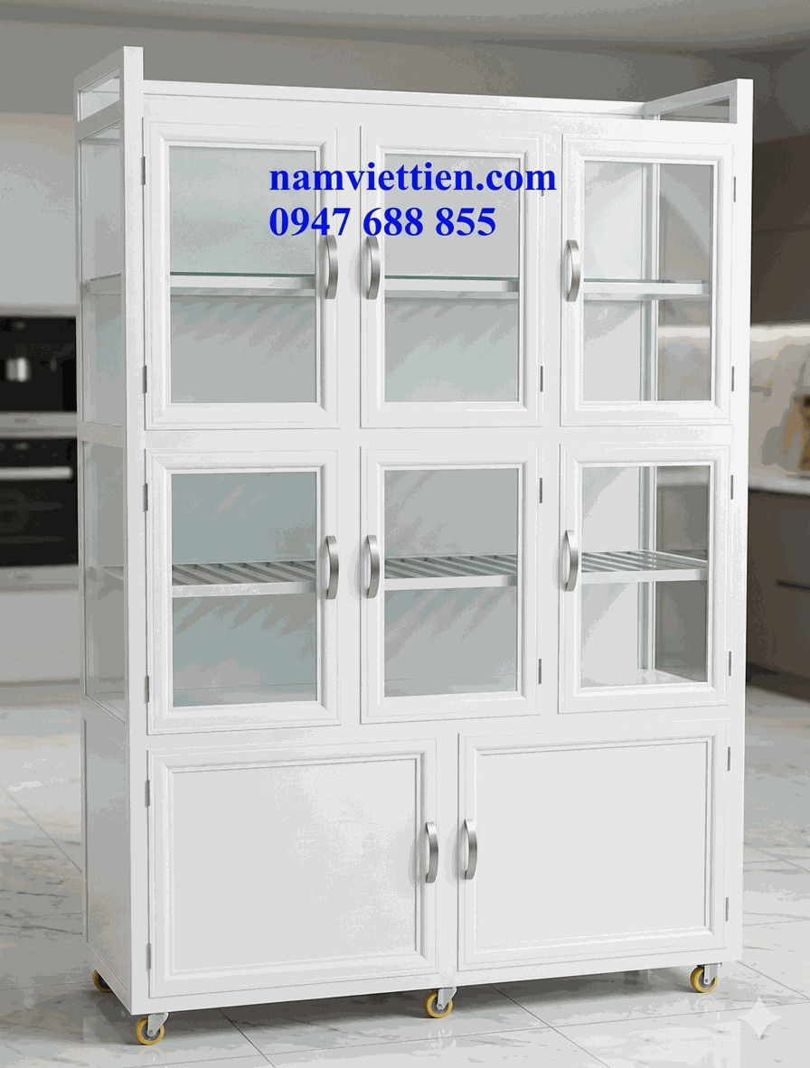 Thi công lắp đặt tủ chén nhôm kính giá xưởng TPHCM
