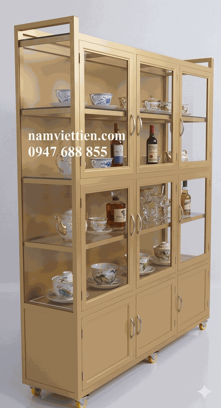 Báo giá làm tủ chén nhôm kính theo kích thước thực tế