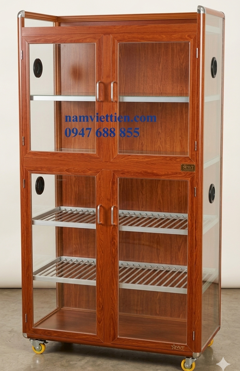 Tủ Chén Nhôm kính Vân Gỗ 7 Mẫu tủ chén nhôm kính treo tường tiết kiệm diện tích bếp