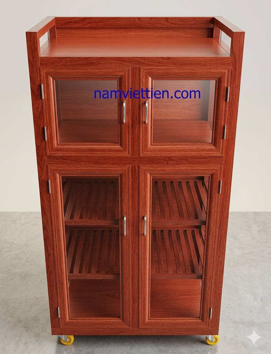 Tủ chén nhôm vân gỗ cao cấp thiết kế hiện đại cho không gian bếp