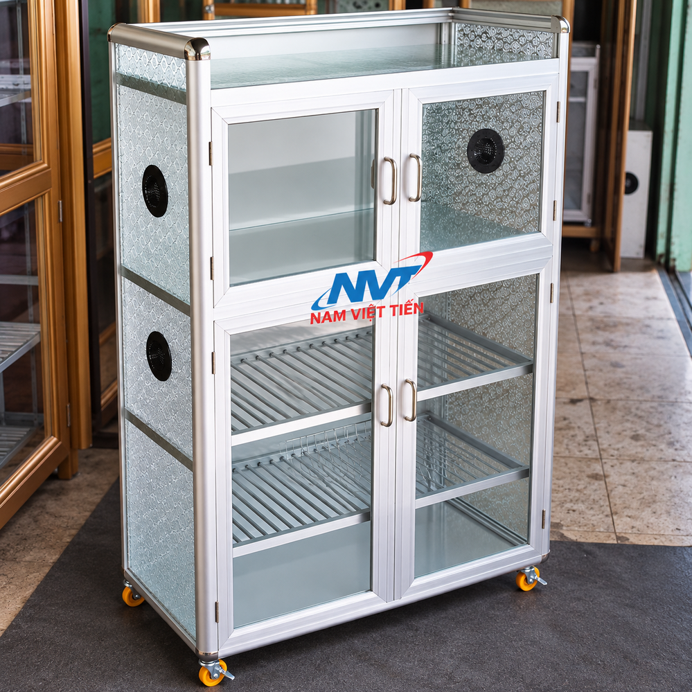 Tủ Chén Nhôm Kính Giá Rẻ 16 Tủ chén nhôm kính mini tích hợp loa âm thanh hai bên hông