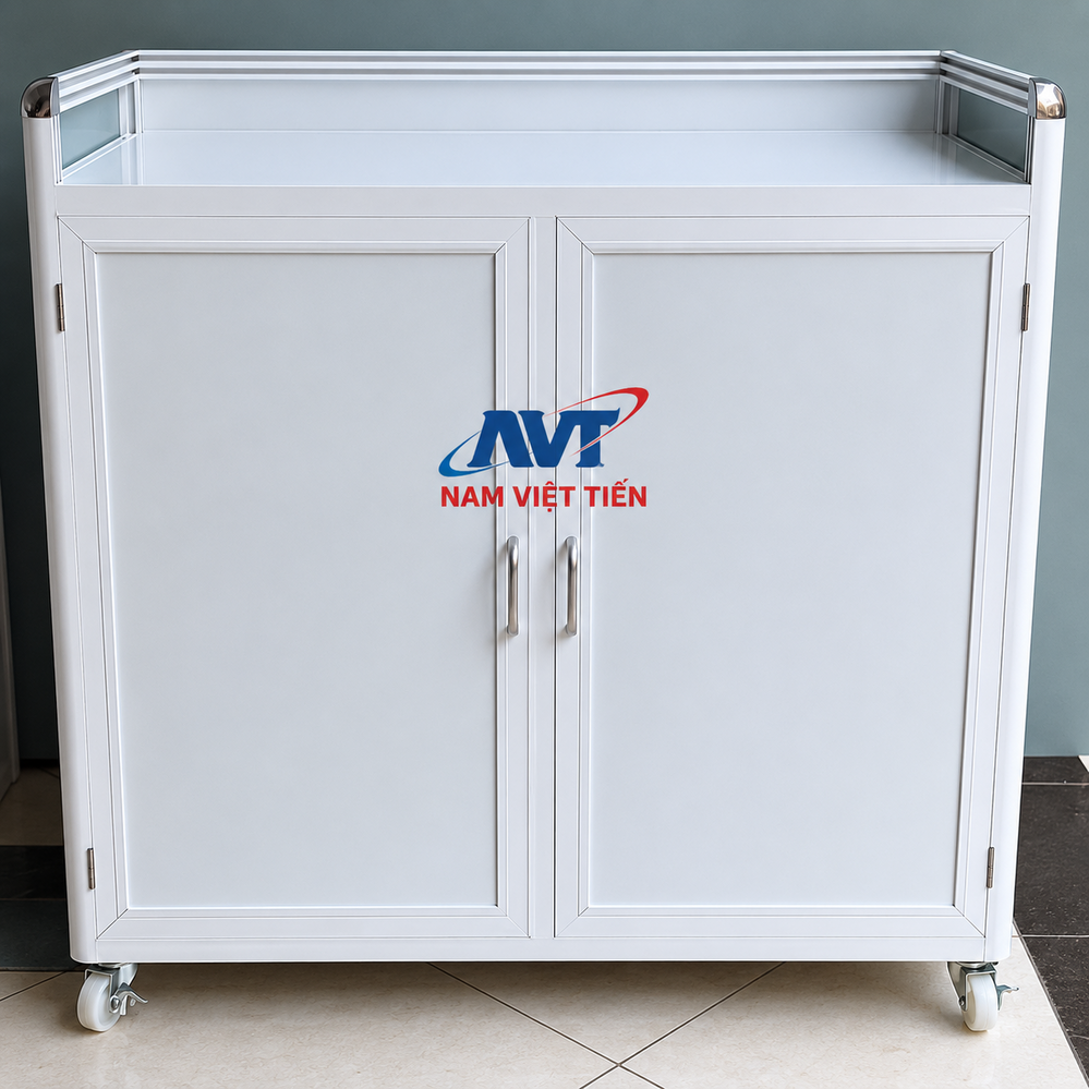 Tủ Chén Nhôm Kính Giá Rẻ 18 Tủ bếp gas bằng nhôm kính màu trắng dạng thấp có bánh xe