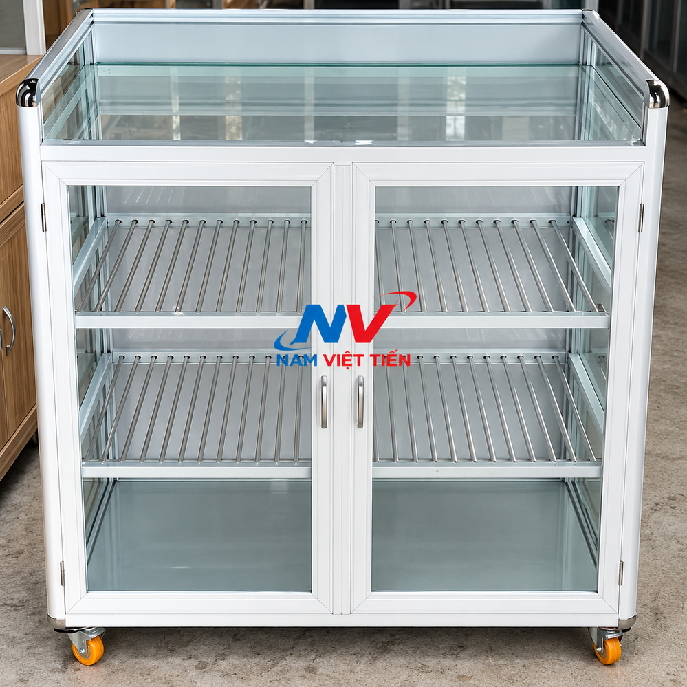 Tủ Chén Nhôm Kính Giá Rẻ 7 Tủ bếp gas nhôm kính giá rẻ màu trắng với ngăn kệ inox
