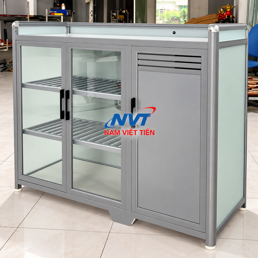 Tủ Chén Nhôm Kính Giá Rẻ 17 Tủ bếp gas nhôm kính màu xám có khe thông gió an toàn