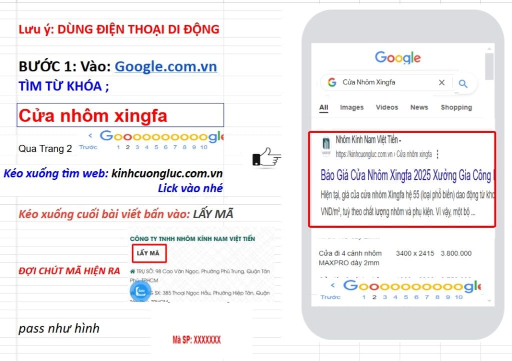 LẤY MẬT KHẨU GIẢI NÉN mẫu thực tế cua nhom xingfa