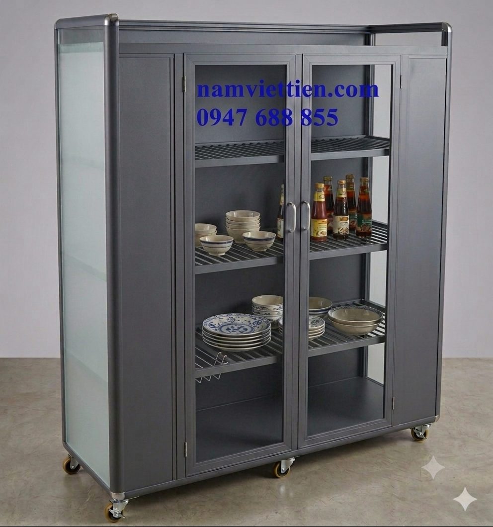 Tủ chén nhôm kính dễ vệ sinh