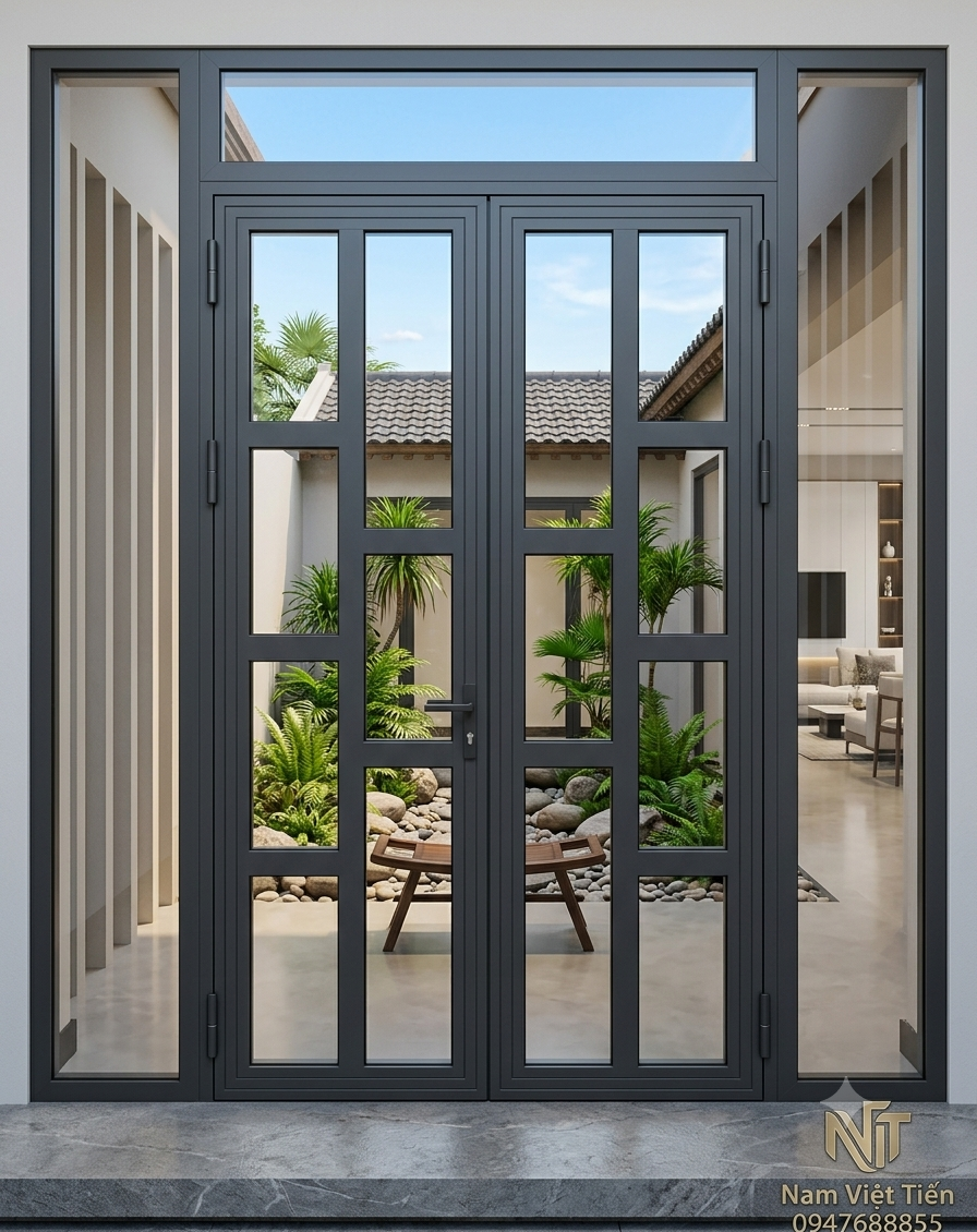 Cửa đi 2 cánh mở nhôm xingfa 