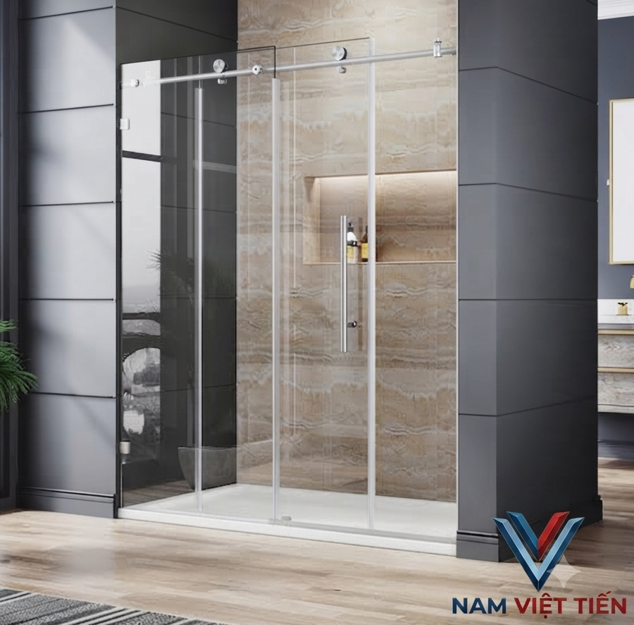 mẫu phòng tắm kính cửa lùa hiện đại