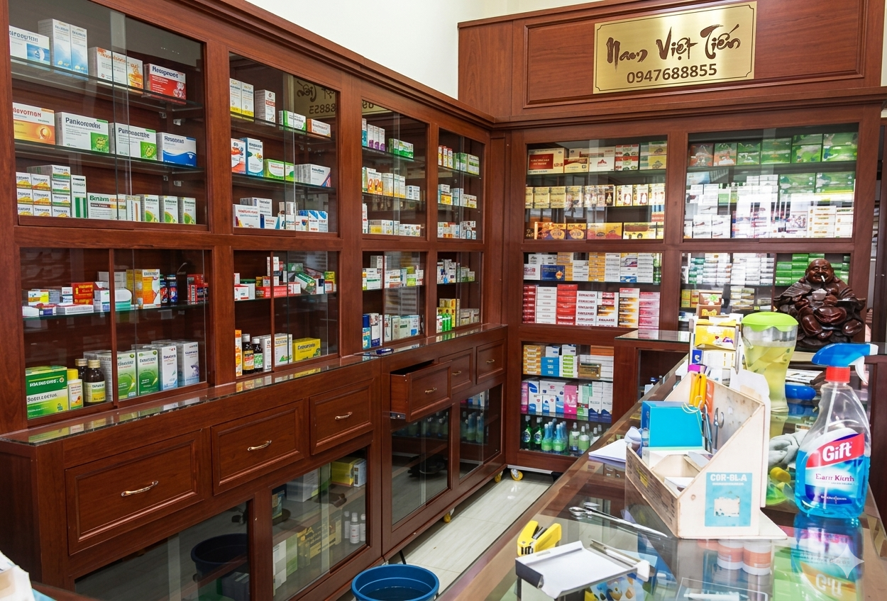 Hệ tủ quầy thuốc hoàn thiện cho nhà thuốc