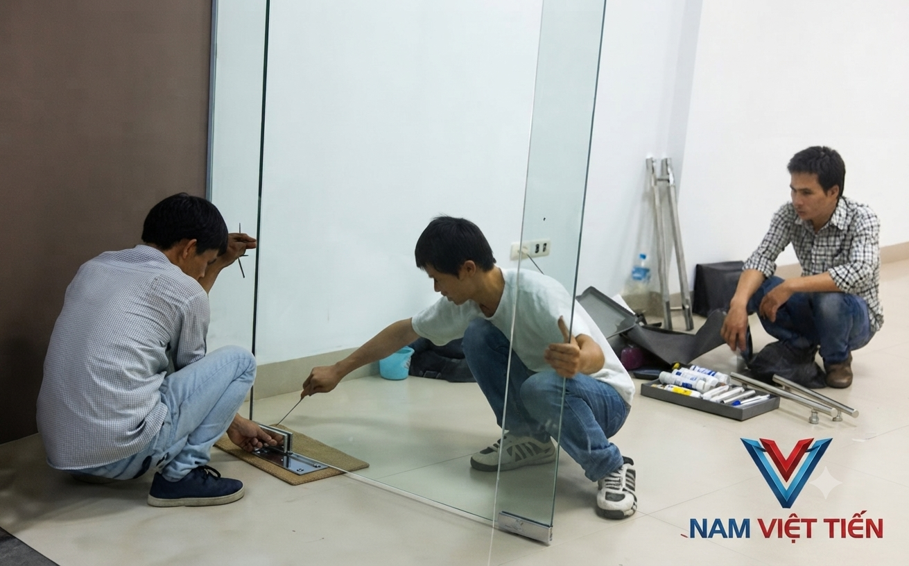 Lắp bản lề sàn mới cho cửa kính cường lực Lắp bản lề sàn mới cho cửa kính cường lực